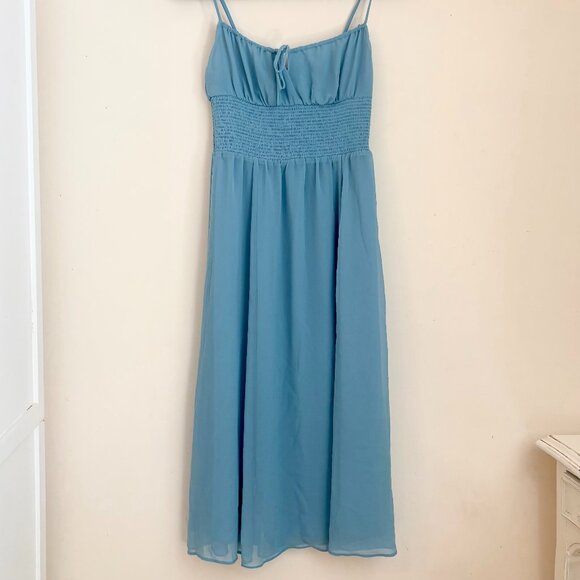 Aritzia Dresses & Skirts - ARITZIA WILFRED Genoa Smocked Sleevless Dress | Soft Cyan Blue | Size Small